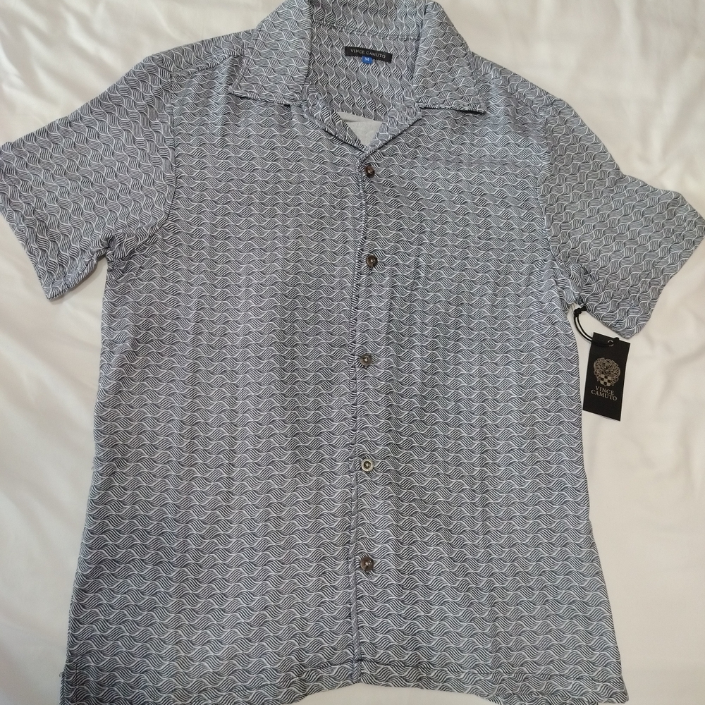 Vince Camuto Gray Casual Button Down Shirt with Textured Pattern